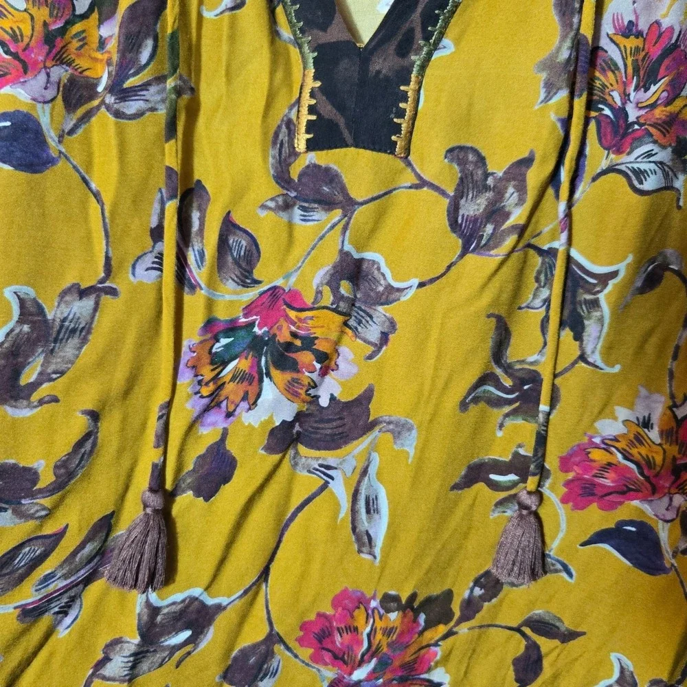 Johnny Was Ruffle Detail Floral Peasant Blouse Boho‎ Cottagecore Yellow XS
